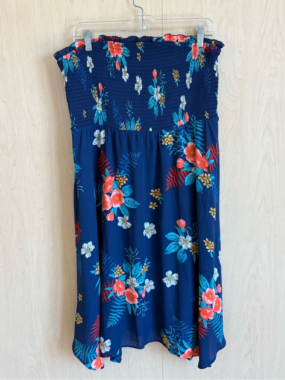 Express Navy Floral Strapless Midi Dress
